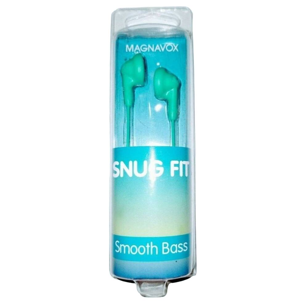 Magnavox Earphones Snug Fit Smooth Bass Handsfree  15mm Clear Sound Teal Earbuds